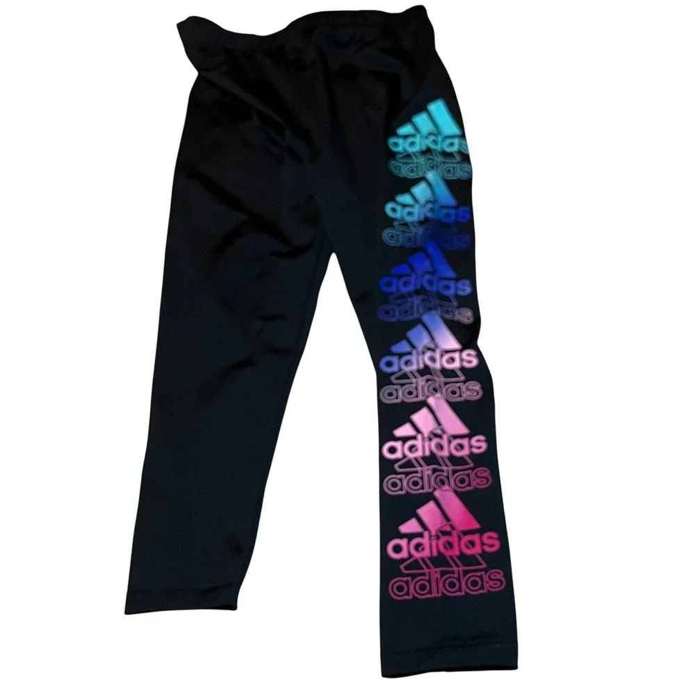 Adidas Girls Size 4 Black Ombre Logo Leggings SlPink Blue Stacked Graphic